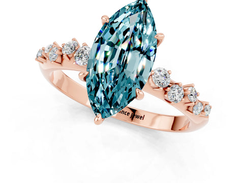 Rose gold Marquise Cut Blue Topaz Cluster Side Stone Solitaire Ring with Prong Setting_25