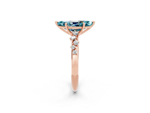Rose gold Marquise Cut Blue Topaz Cluster Side Stone Solitaire Ring with Prong Setting_26