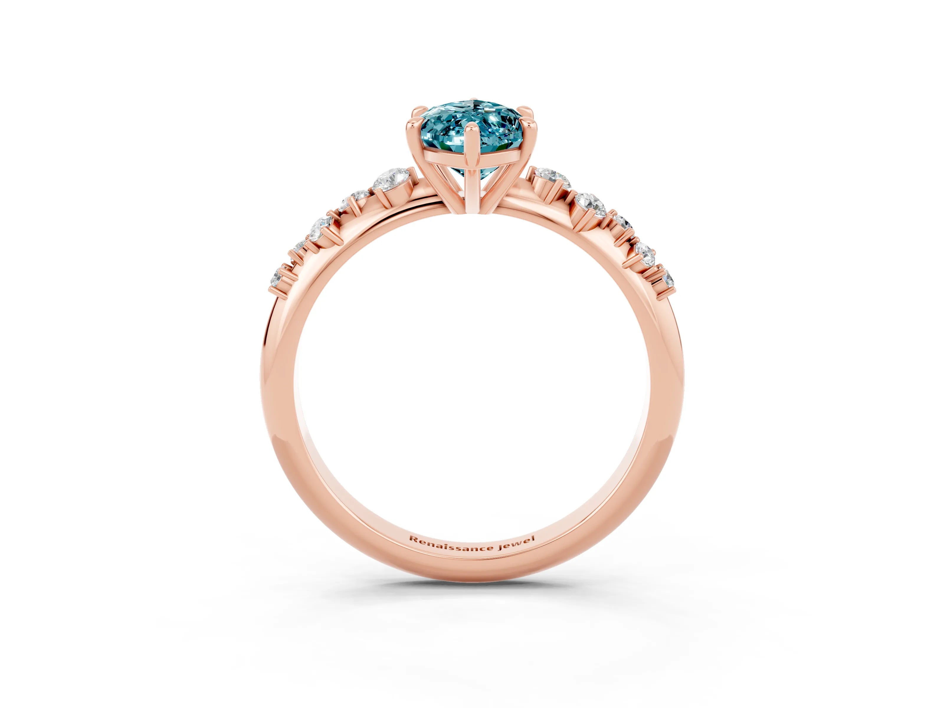 Rose gold Marquise Cut Blue Topaz Cluster Side Stone Solitaire Ring with Prong Setting_27