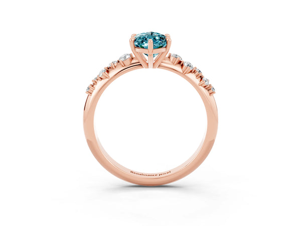 Rose Gold Marquise Blue Topaz Graduated Cluster Solitaire Engagement Ring with Open Basket