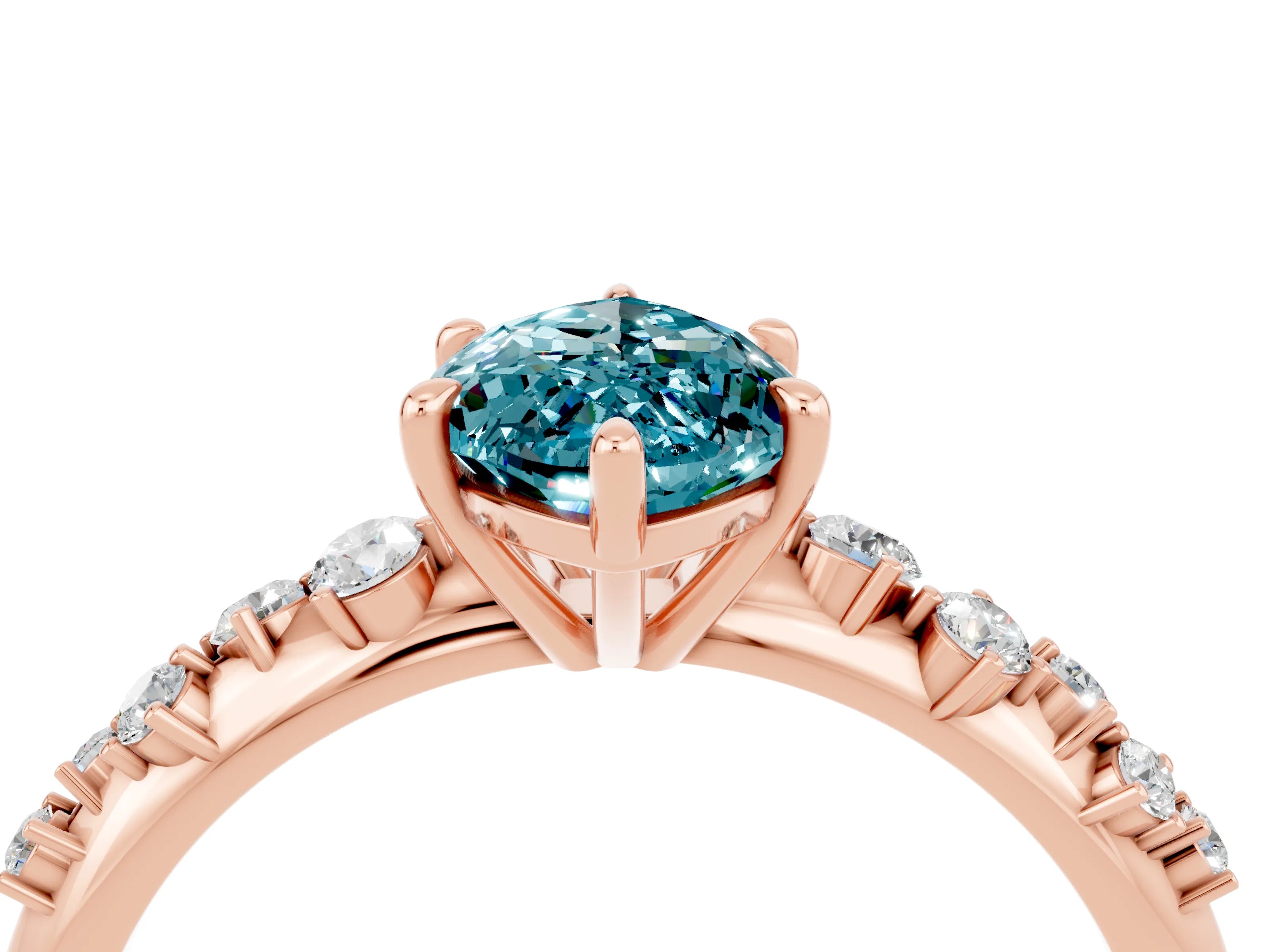 Rose gold Marquise Cut Blue Topaz Cluster Side Stone Solitaire Ring with Prong Setting_28