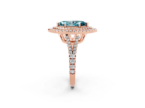Rose gold Marquise Cut Blue Topaz Double Halo Ring with Pavé Band and Prong Setting_14