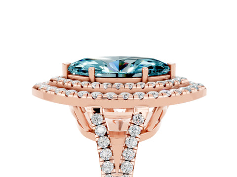 Rose gold Marquise Cut Blue Topaz Double Halo Ring with Pavé Band and Prong Setting_17