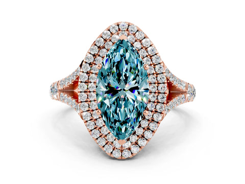 Rose gold Marquise Cut Blue Topaz Double Halo Ring with Split Shank and Prong Setting_12