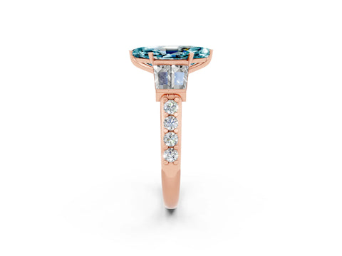 Rose gold Marquise Cut Blue Topaz Engagement Ring with Baguette Side Stones and Channel Set Band_2