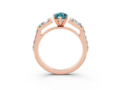 Rose gold Marquise Cut Blue Topaz Engagement Ring with Baguette Side Stones and Channel Set Band_3