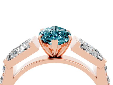 Rose gold Marquise Cut Blue Topaz Engagement Ring with Baguette Side Stones and Channel Set Band_4