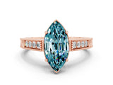 Rose gold Marquise Cut Blue Topaz Engagement Ring with Milgrain Channel Set Band and Prong Setting