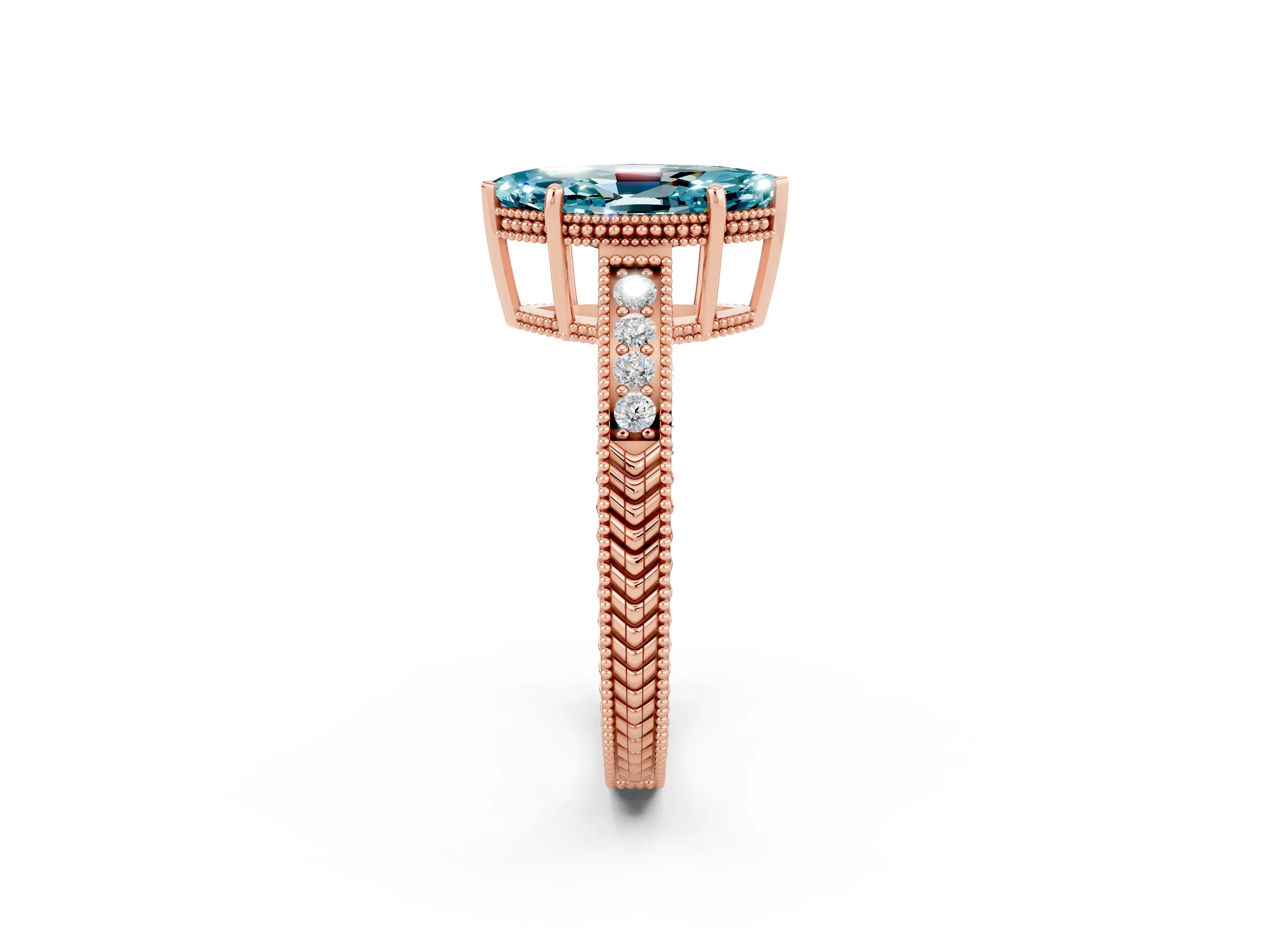 Rose gold Marquise Cut Blue Topaz Engagement Ring with Milgrain Channel Set Band and Prong Setting_2