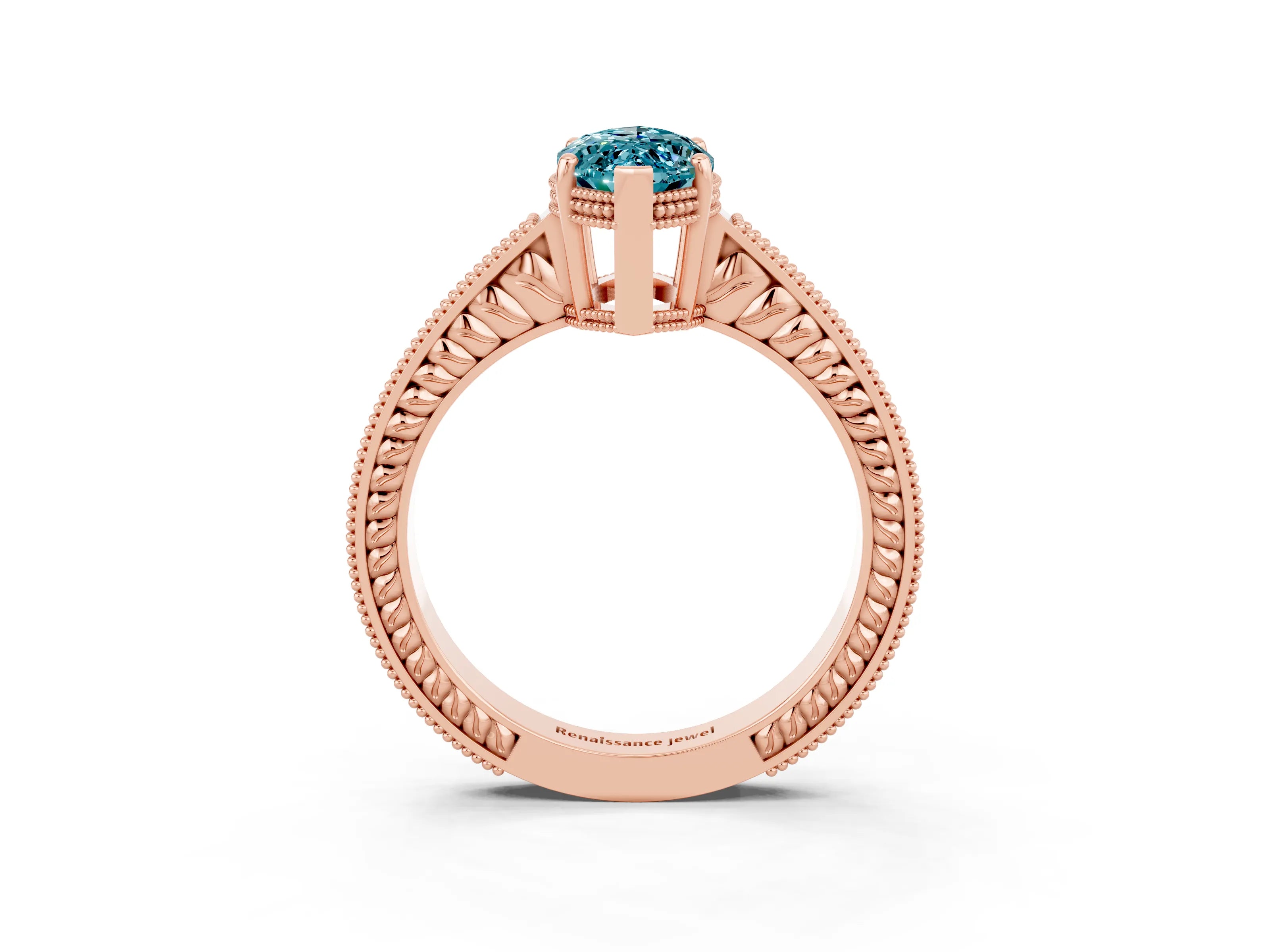 Rose gold Marquise Cut Blue Topaz Engagement Ring with Milgrain Channel Set Band and Prong Setting_3