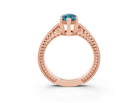 Rose gold Marquise Cut Blue Topaz Engagement Ring with Milgrain Channel Set Band and Prong Setting_3