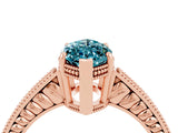 Rose gold Marquise Cut Blue Topaz Engagement Ring with Milgrain Channel Set Band and Prong Setting_4