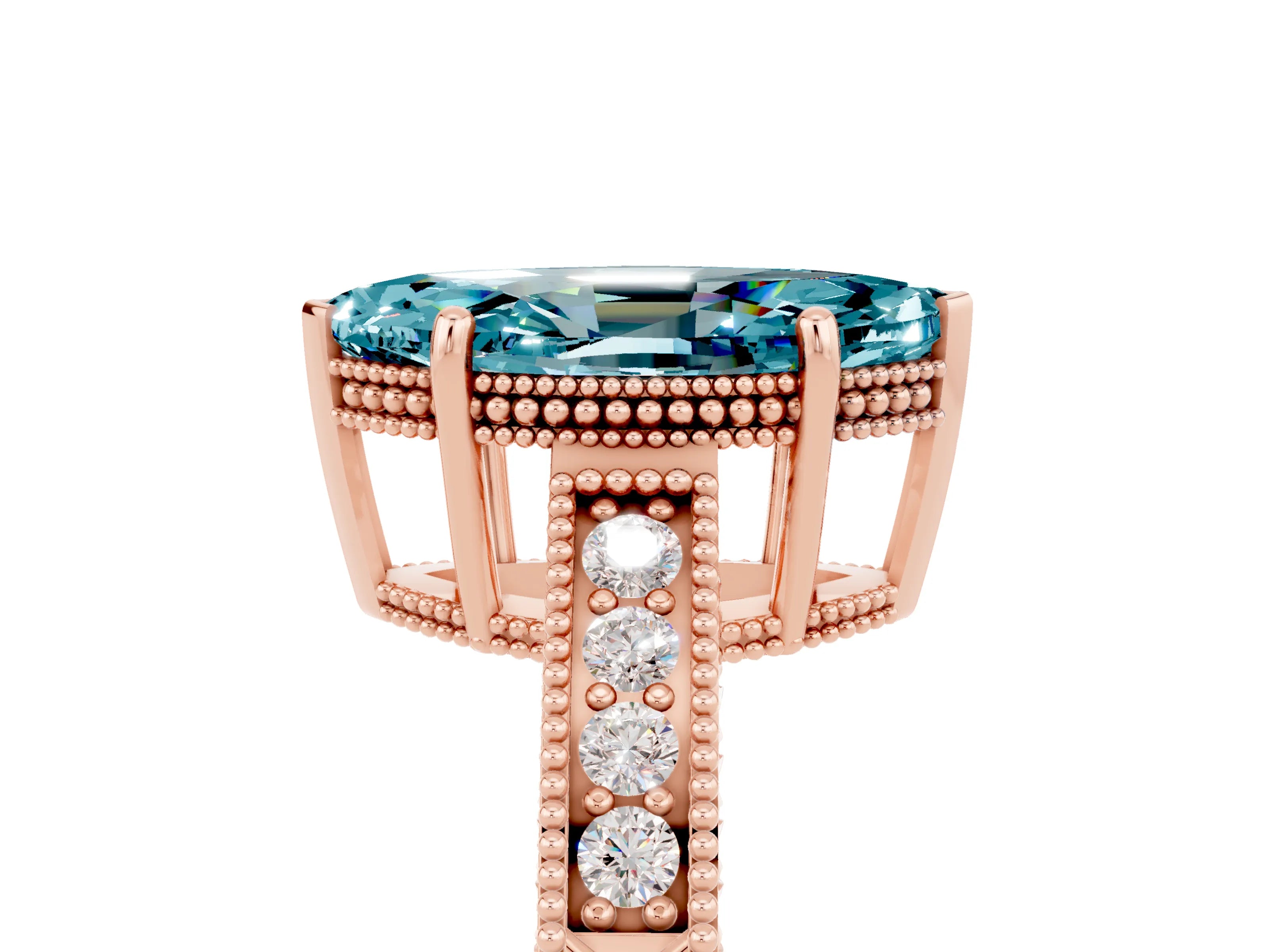 Rose gold Marquise Cut Blue Topaz Engagement Ring with Milgrain Channel Set Band and Prong Setting_5