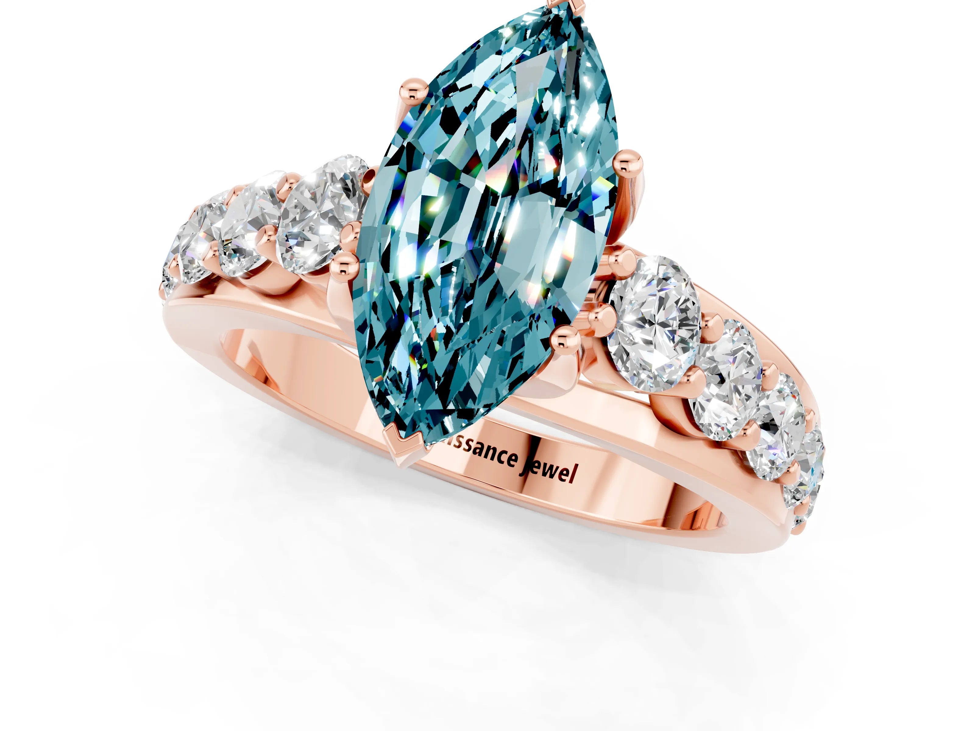 Rose gold Marquise Cut Blue Topaz Engagement Ring with Pavé Band and Four-Prong Setting_1