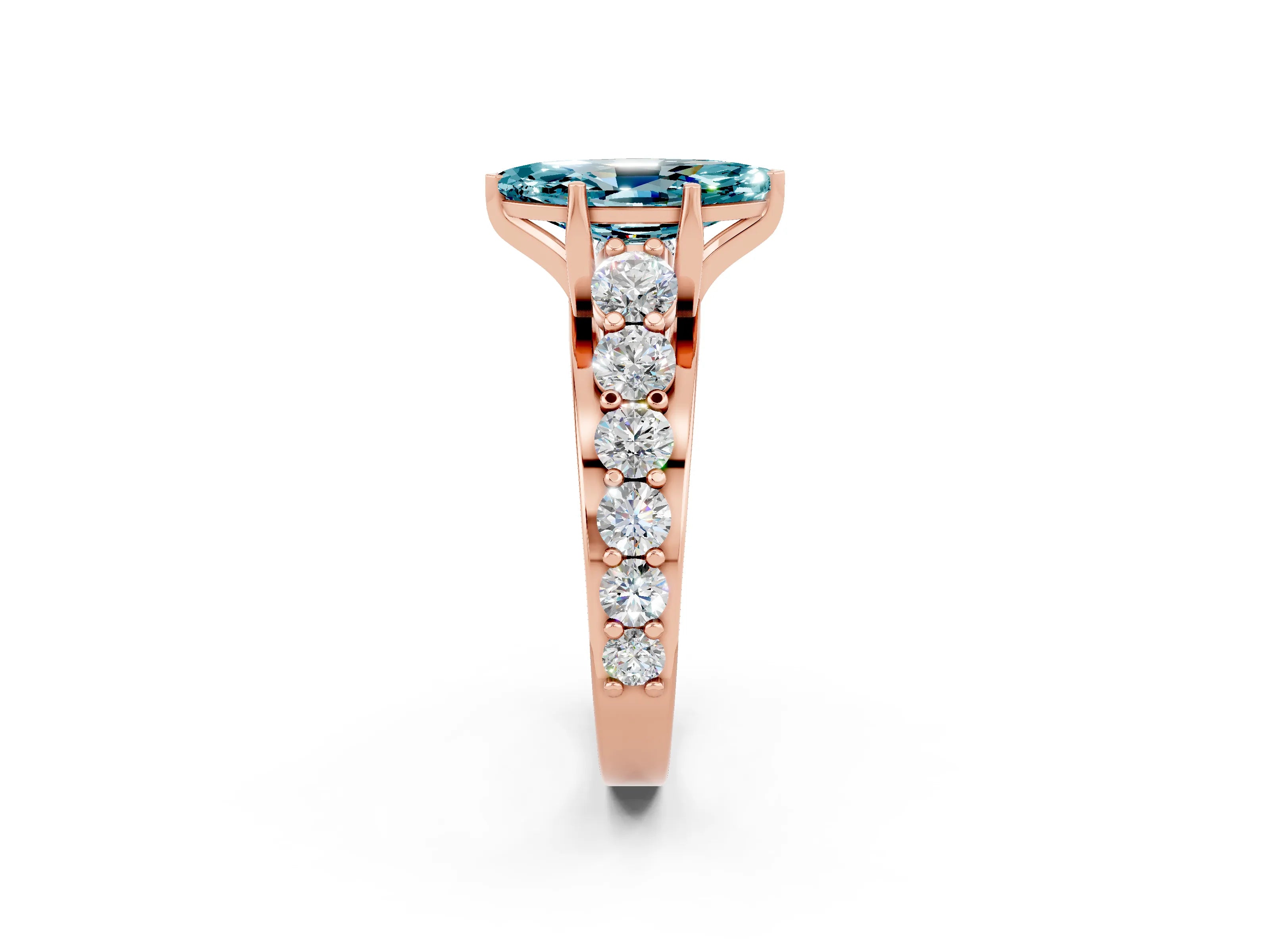 Rose gold Marquise Cut Blue Topaz Engagement Ring with Pavé Band and Four-Prong Setting_2