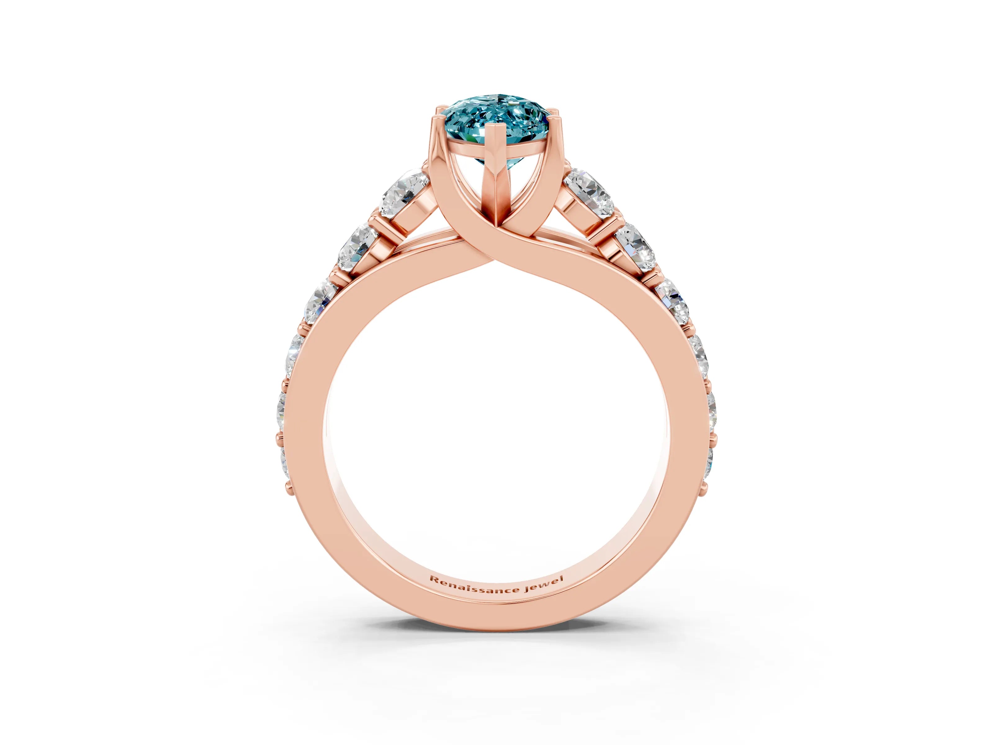 Rose gold Marquise Cut Blue Topaz Engagement Ring with Pavé Band and Four-Prong Setting_3