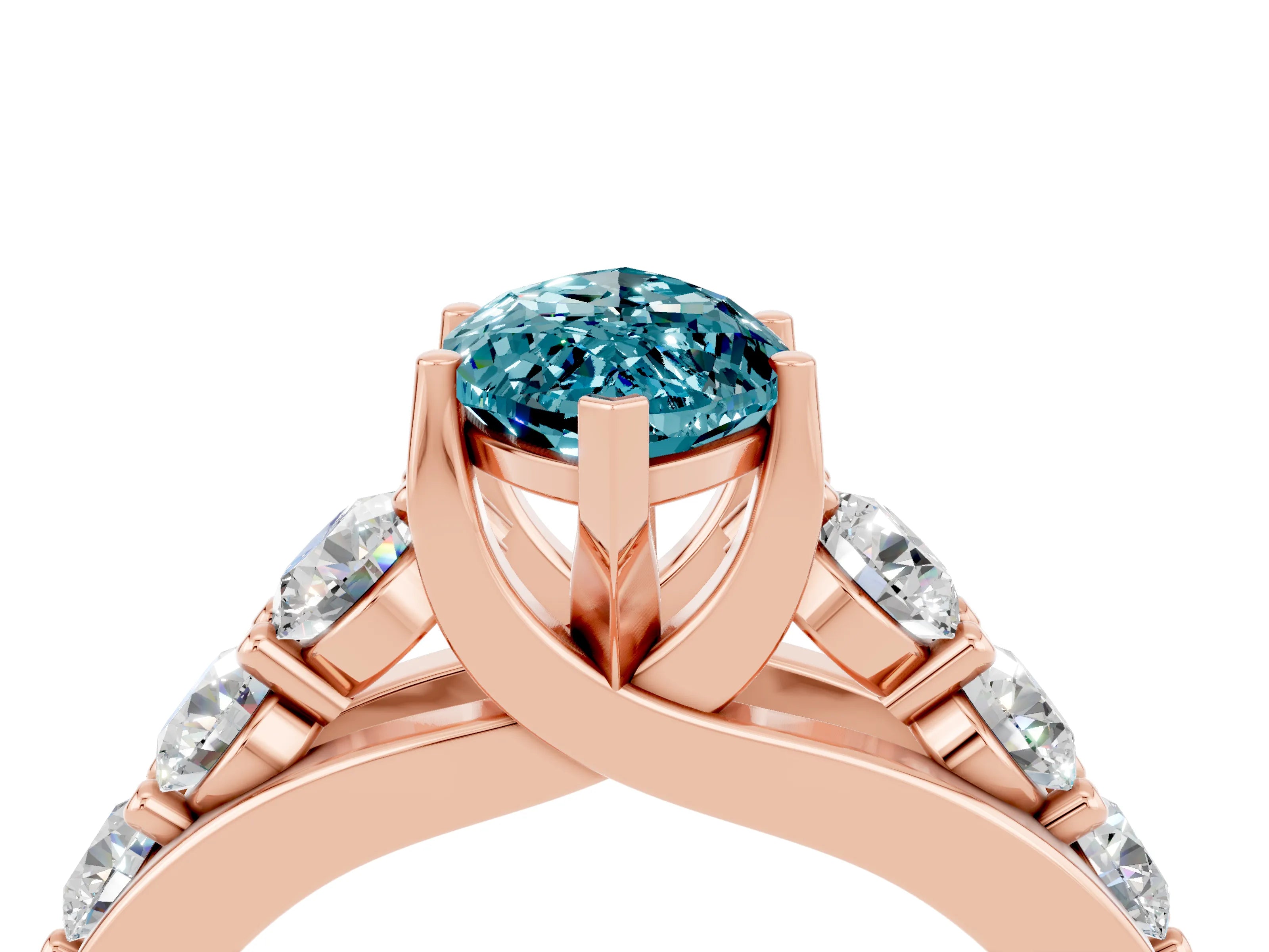 Rose gold Marquise Cut Blue Topaz Engagement Ring with Pavé Band and Four-Prong Setting_4