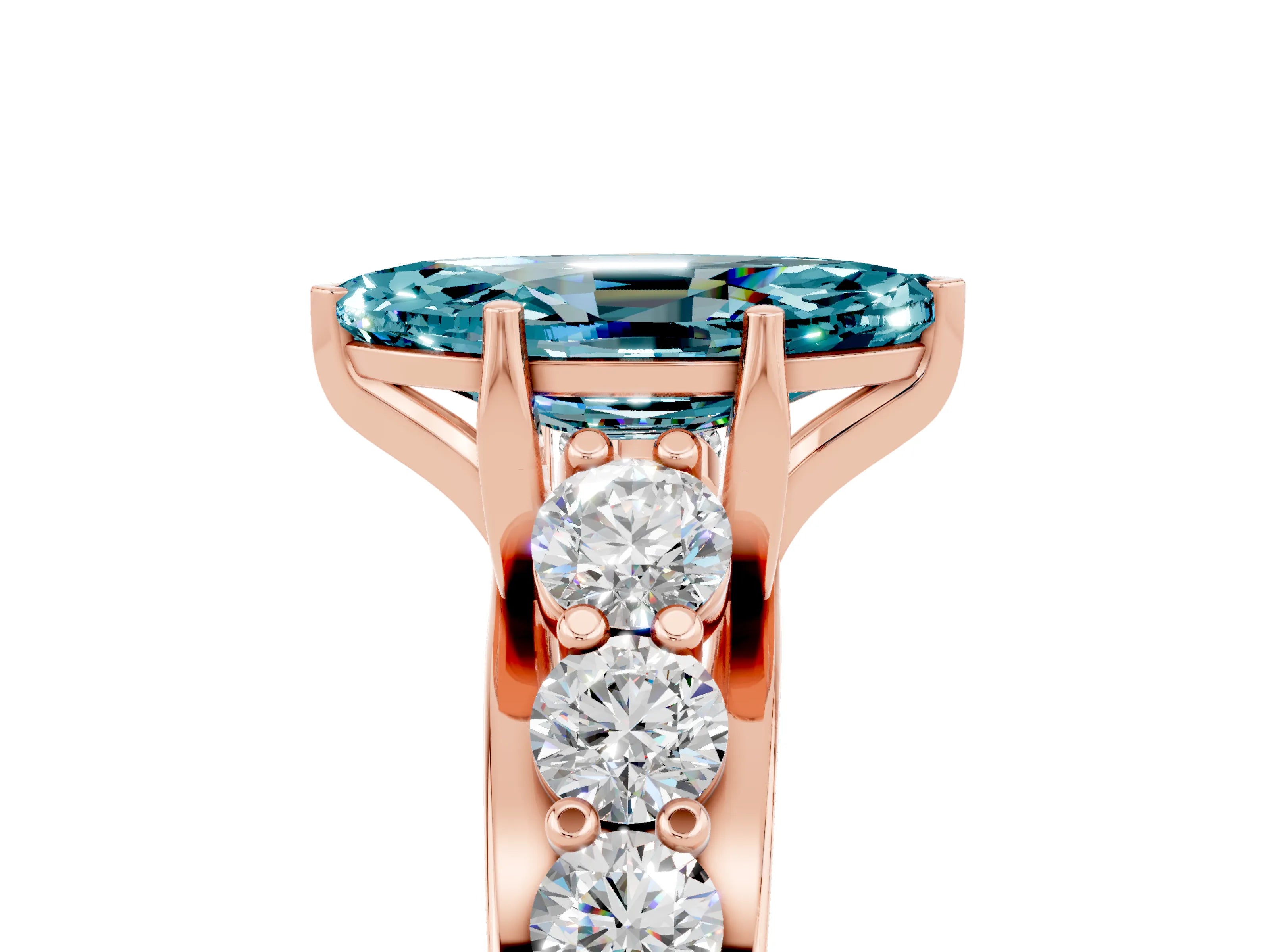 Rose gold Marquise Cut Blue Topaz Engagement Ring with Pavé Band and Four-Prong Setting_5