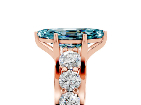 Rose gold Marquise Cut Blue Topaz Engagement Ring with Pavé Band and Four-Prong Setting_5