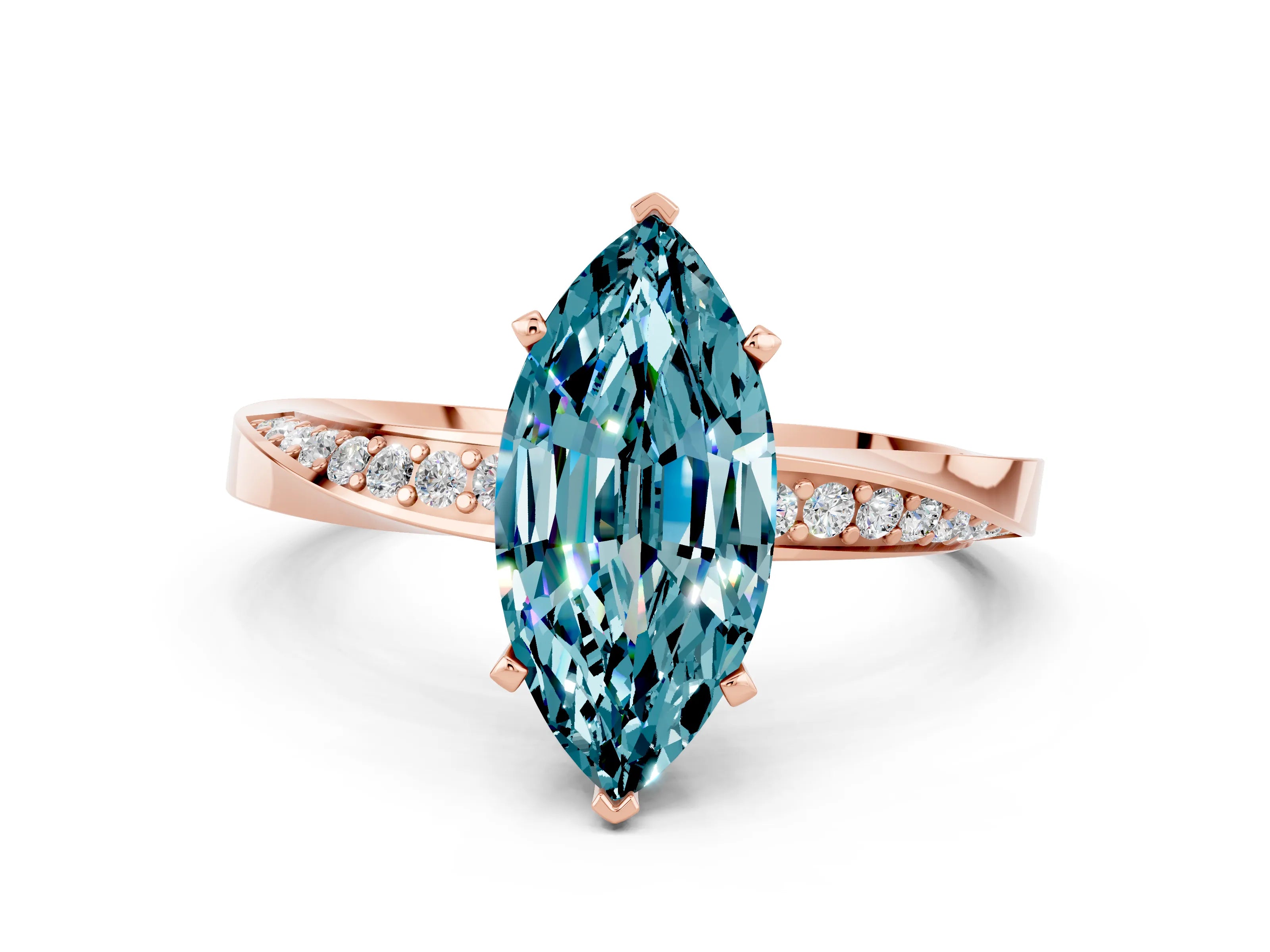 Rose gold Marquise Cut Blue Topaz Engagement Ring with Side Stone Accents and Four-Prong Setting_27