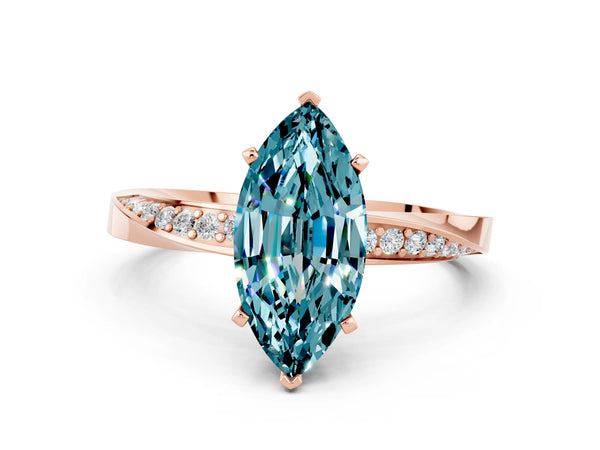 Rose gold Marquise Cut Blue Topaz Engagement Ring with Side Stone Accents and Four-Prong Setting