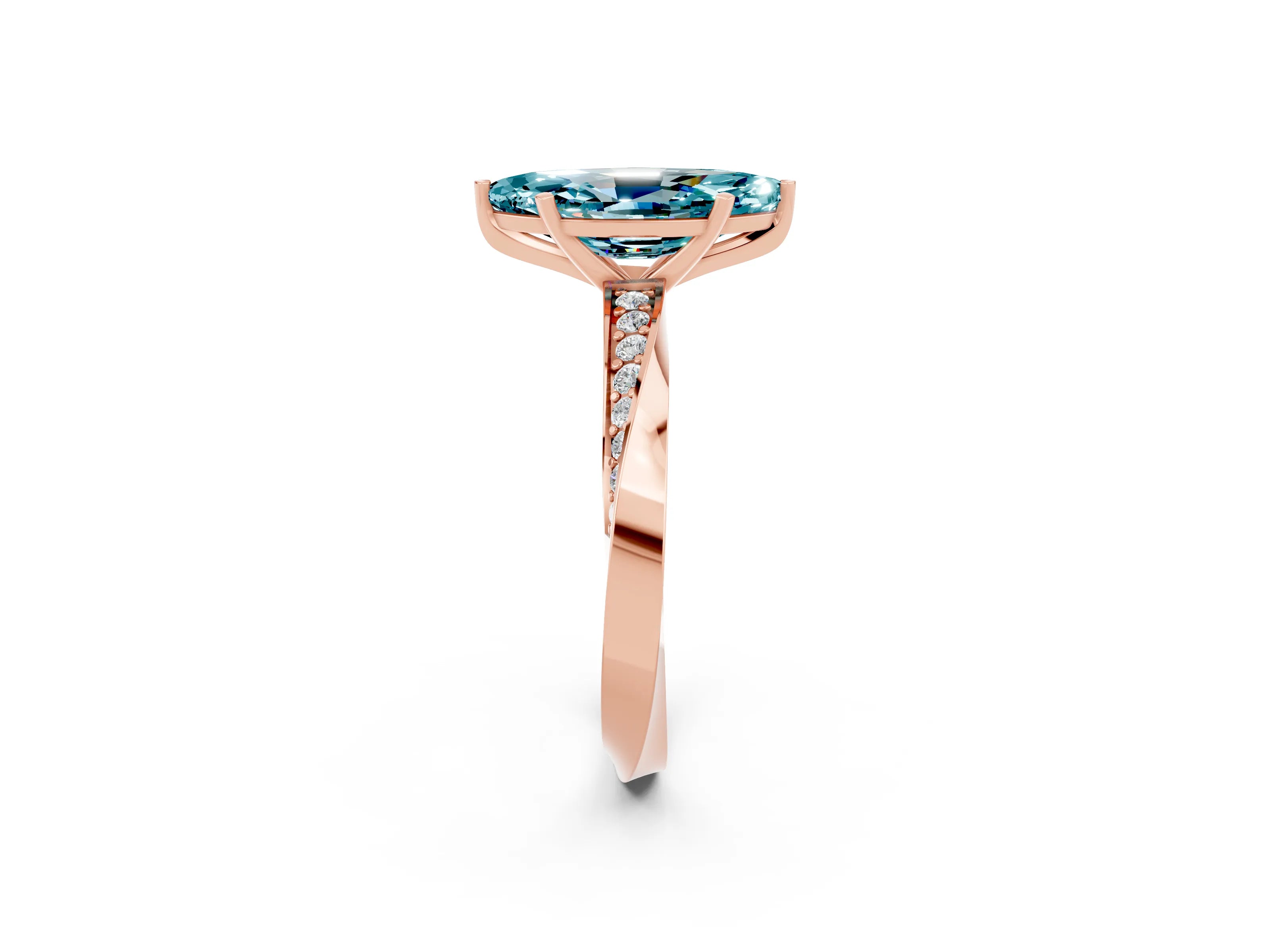 Rose gold Marquise Cut Blue Topaz Engagement Ring with Side Stone Accents and Four-Prong Setting_29
