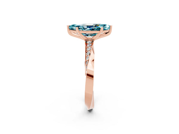 Rose gold Marquise Cut Blue Topaz Engagement Ring with Side Stone Accents and Four-Prong Setting