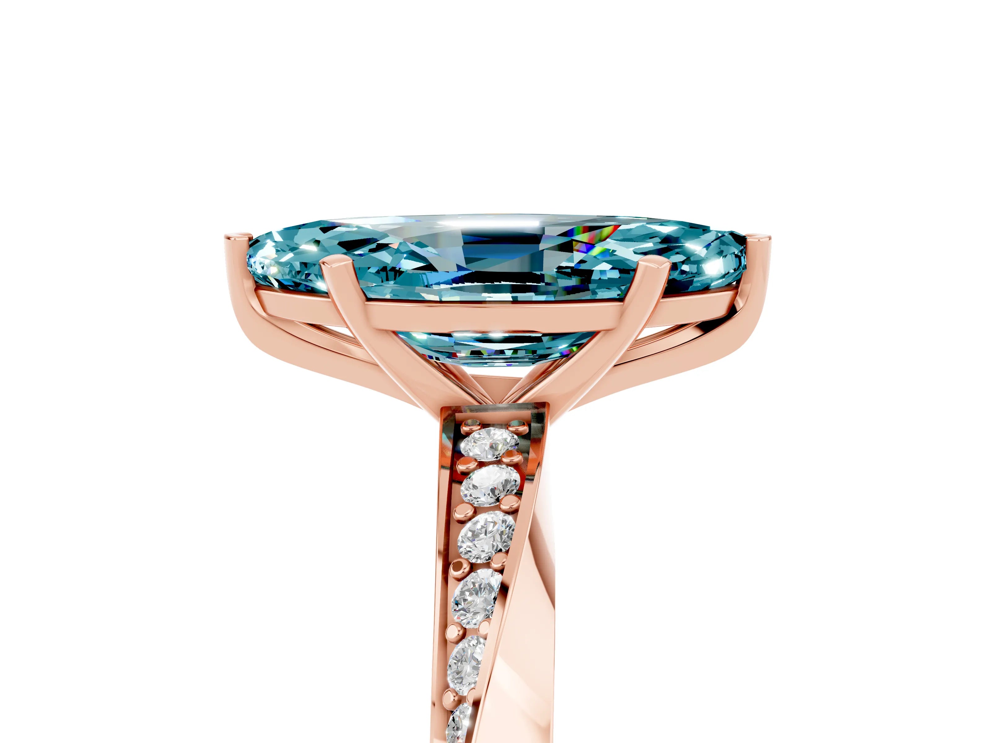 Rose gold Marquise Cut Blue Topaz Engagement Ring with Side Stone Accents and Four-Prong Setting_32