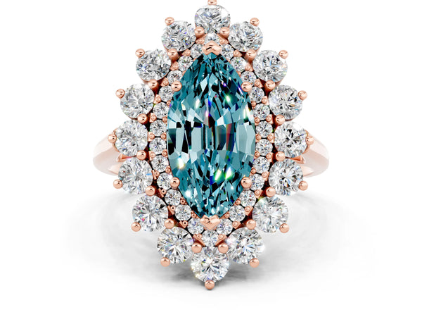 Rose gold Marquise Cut Blue Topaz Floral Double Halo Engagement Ring with Prong Setting