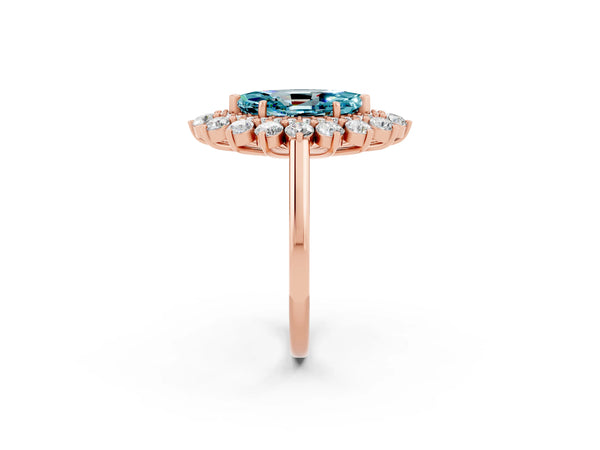 Rose gold Marquise Cut Blue Topaz Floral Double Halo Engagement Ring with Prong Setting