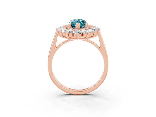 Rose gold Marquise Cut Blue Topaz Floral Double Halo Engagement Ring with Prong Setting