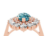 Rose gold Marquise Cut Blue Topaz Floral Double Halo Engagement Ring with Prong Setting_66