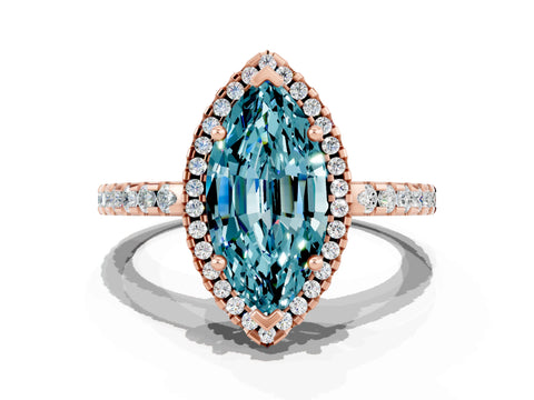 Rose gold Marquise Cut Blue Topaz Halo Engagement Ring with Pavé Band and Prong Setting_12