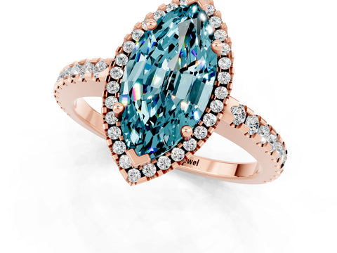 Rose gold Marquise Cut Blue Topaz Halo Engagement Ring with Pavé Band and Prong Setting_13