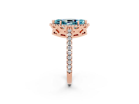 Rose gold Marquise Cut Blue Topaz Halo Engagement Ring with Pavé Band and Prong Setting_14