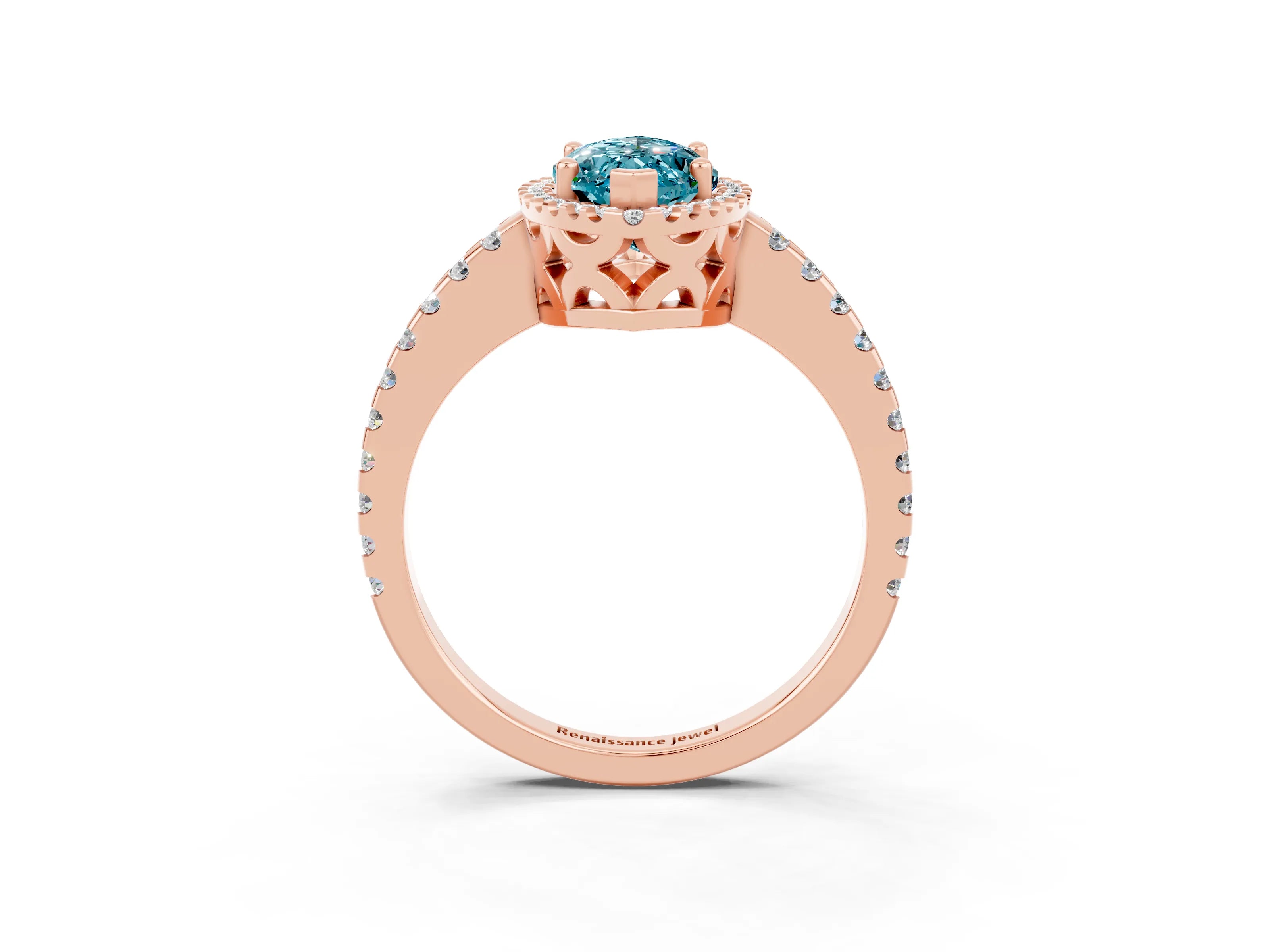 Rose gold Marquise Cut Blue Topaz Halo Engagement Ring with Pavé Band and Prong Setting_15