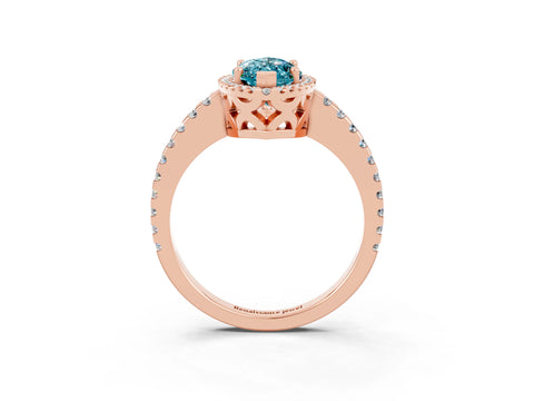 Rose gold Marquise Cut Blue Topaz Halo Engagement Ring with Pavé Band and Prong Setting_15
