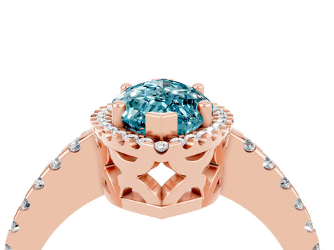 Rose gold Marquise Cut Blue Topaz Halo Engagement Ring with Pavé Band and Prong Setting_16