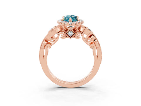 Rose gold Marquise Cut Blue Topaz Halo Ring with Milgrain Pavé Band and Four-Prong Setting_15