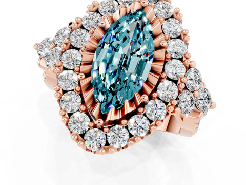 Rose gold Marquise Cut Blue Topaz Halo Ring with Pavé Band and Four-Prong Setting_13