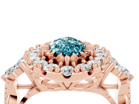 Rose gold Marquise Cut Blue Topaz Halo Ring with Pavé Band and Four-Prong Setting_16
