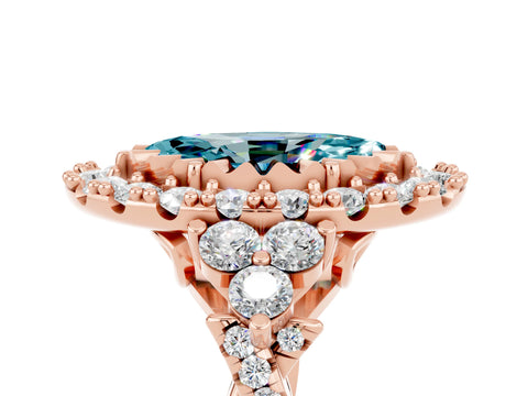 Rose gold Marquise Cut Blue Topaz Halo Ring with Pavé Band and Four-Prong Setting_17