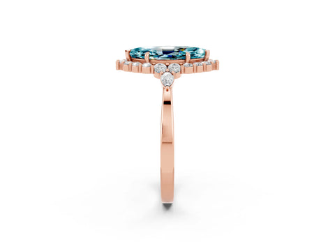 Rose gold Marquise Cut Blue Topaz Halo Ring with Pear Side Stones and Prong Setting_14