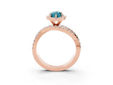 Rose gold Marquise Cut Blue Topaz Halo Ring with Round Split Shank and Prong Setting_63