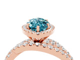 Rose gold Marquise Cut Blue Topaz Halo Ring with Round Split Shank and Prong Setting_64