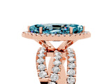 Rose gold Marquise Cut Blue Topaz Halo Ring with Round Split Shank and Prong Setting_65