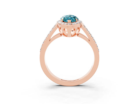 Rose gold Marquise Cut Blue Topaz Halo Ring with Split Shank U-Prong Band and Four-Prong Setting_3