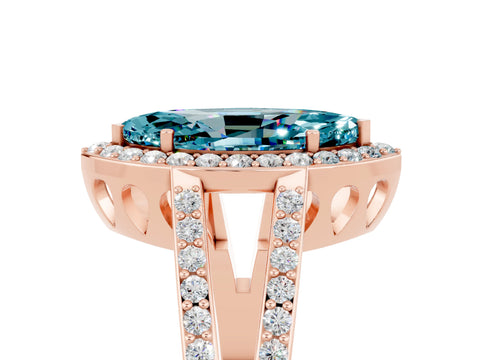 Rose gold Marquise Cut Blue Topaz Halo Ring with Split Shank U-Prong Band and Four-Prong Setting_5