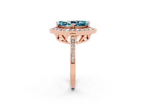 Rose gold Marquise Cut Blue Topaz Halo Ring with Split Shank and Four-Prong Setting_2