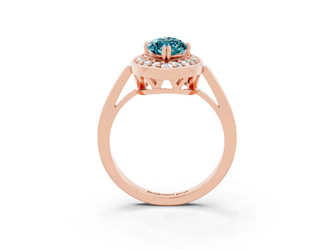 Rose gold Marquise Cut Blue Topaz Halo Ring with Split Shank and Four-Prong Setting_3